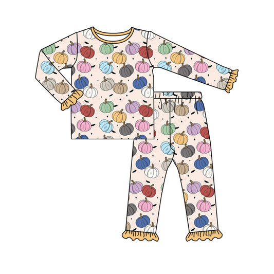 7.13 custom each style moq 5eta 4-6week Sibling Sister pumpkin baby girls sets and dress and rompers match family design