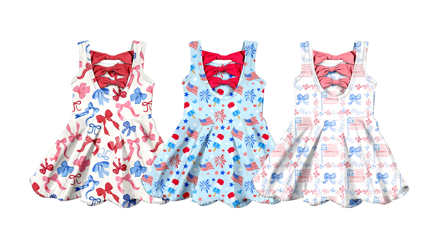 Custom moq 5 mix size Sibling Baby Girl's 4th of July Sleeveless Yoga Dress Cute Toddler Girls' Summer Casual Dress