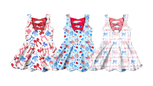 Custom moq 5 mix size Sibling Baby Girl's 4th of July Sleeveless Yoga Dress Cute Toddler Girls' Summer Casual Dress