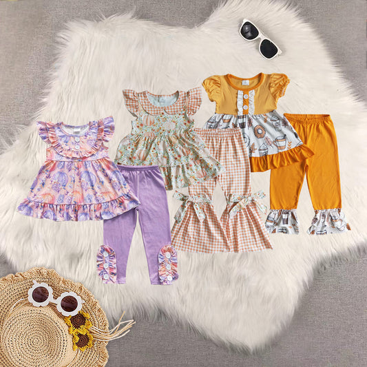 RTS Sibling baby girl clothes halloween pumpkin short Sleeve pants sets