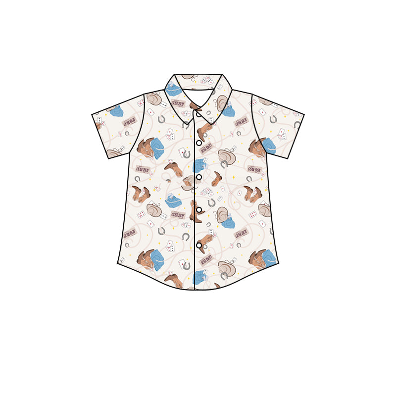 10.11 custom each style moq 5 eta 4-6week baby boys clothes cowboy boots brown short sleeve top