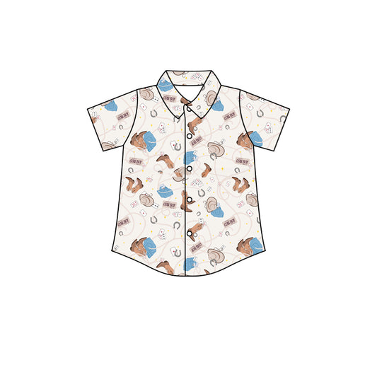 10.11 custom each style moq 5 eta 4-6week baby boys clothes cowboy boots brown short sleeve top