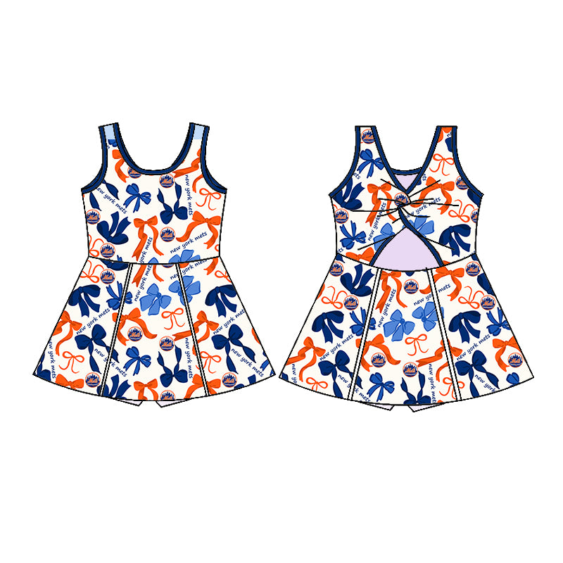 Custom moq 5 mix sizes summer teams baby girls clothes team blue short sleeve skirts shorts sets dress 1 and dress 2 and dress 3 and dress 4-25.5.17