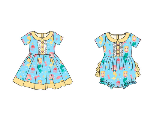 2.22 custom each style moq 5eta 4-6week Sibling Sister baby girl short sleeve dress and rompers match family design