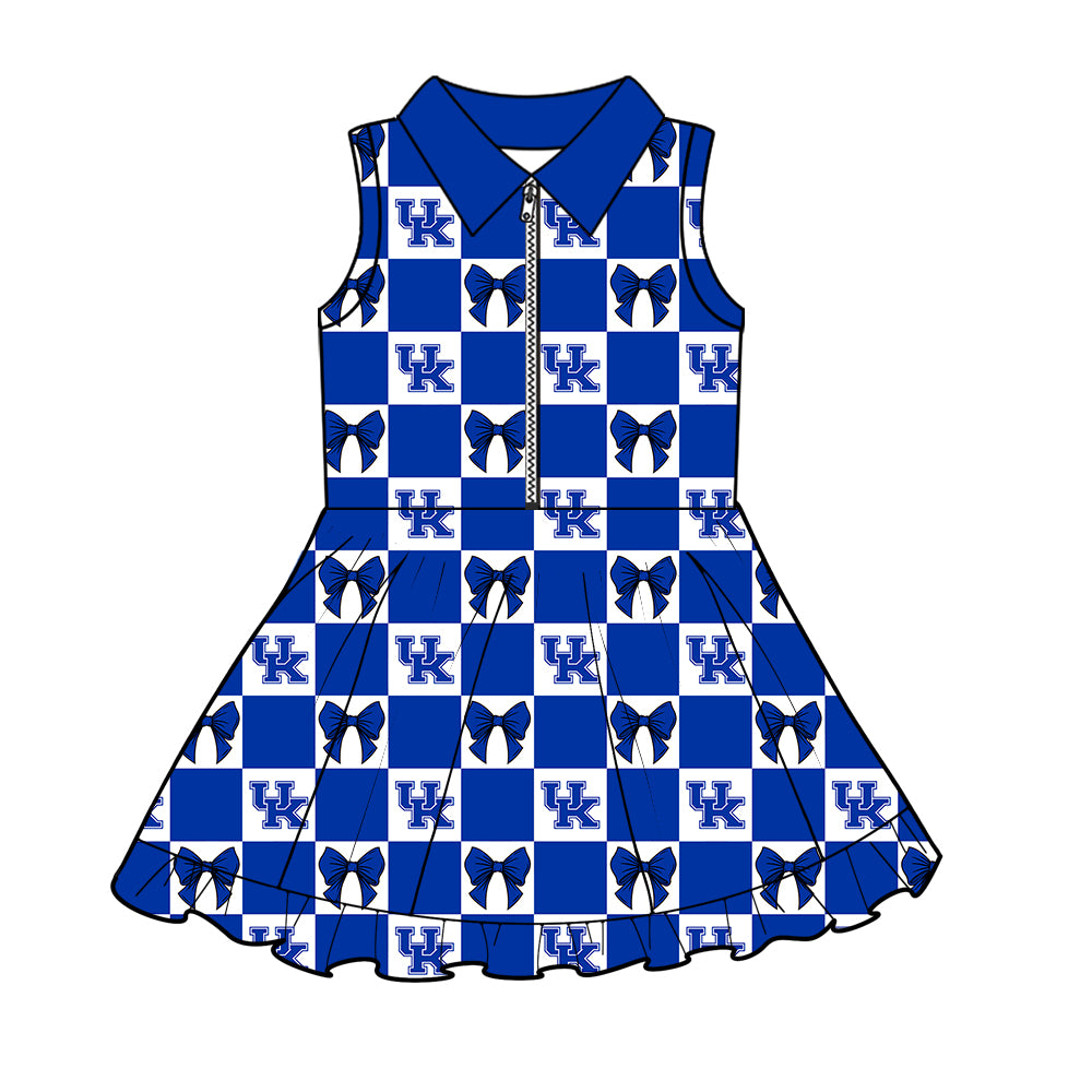 Custom moq 3 or 5 mix size milk silk summer teams baby girl clothes bow blue sleeveless dress-26.1.19