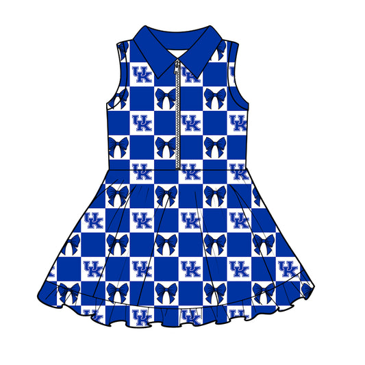 Custom moq 3 or 5 mix size milk silk summer teams baby girl clothes bow blue sleeveless dress-26.1.19