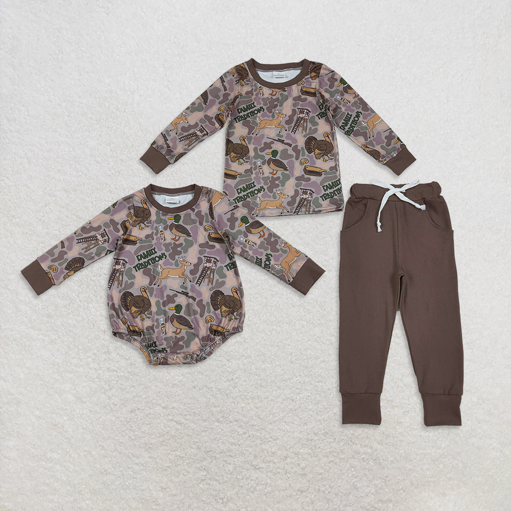 RTS NO MOQ Sibling Baby boys clothes duck camouflage long sleeve pants sets and rompers