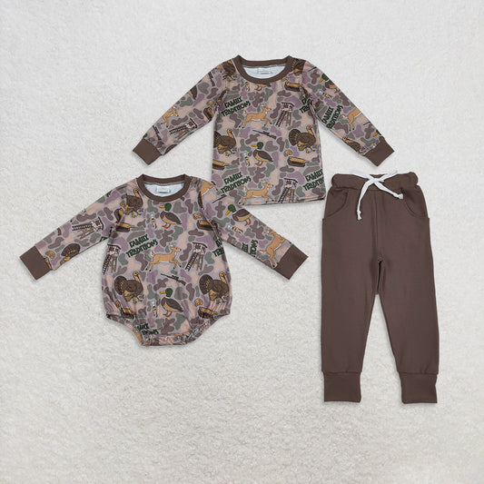 RTS NO MOQ Sibling Baby boys clothes duck camouflage long sleeve pants sets and rompers