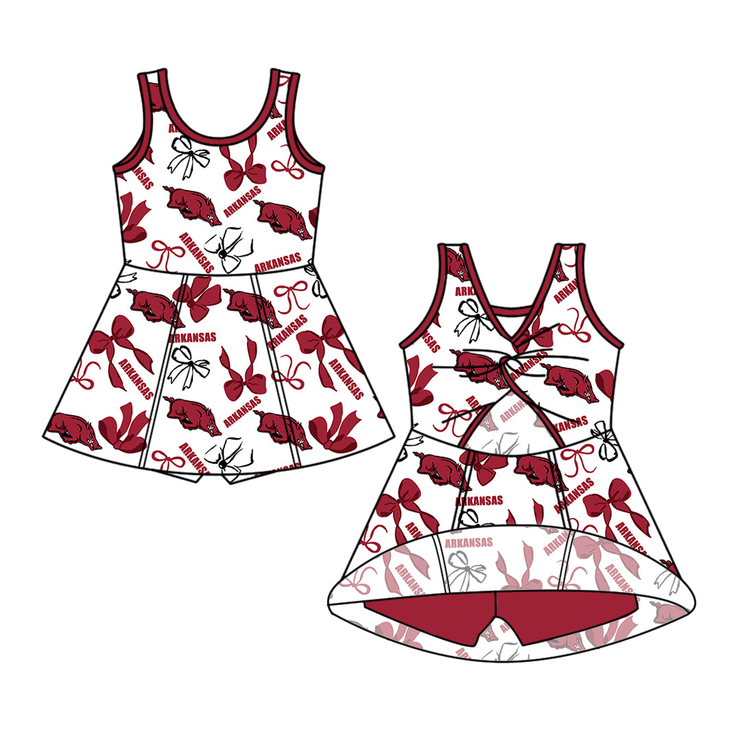 Custom moq 5 mix size milk silk summer teams  Baby Girls Bow Vest Top Skirt Shorts Sets Sleeveless Yoga Knee Length Dresses Yoga Shorts