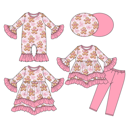 25.6.10 custom each style moq 5eta 4-6week Sibling Sisters Christmas bow pink baby girl long sleeve pants sets and dress and rompers match family design