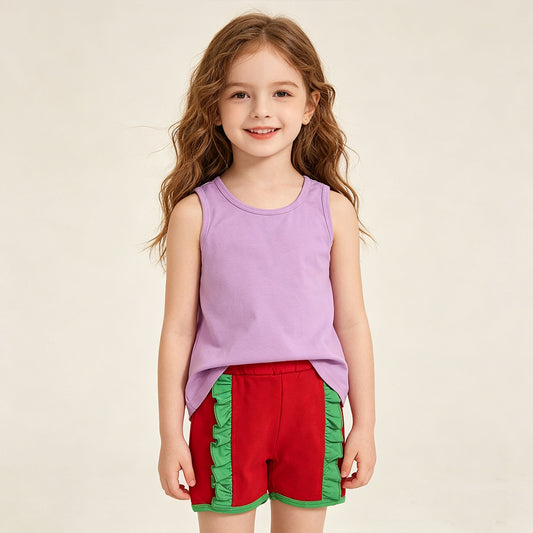 RTS NO MOQ GSSO3465 Baby Girls Purple Sleeveless Back Bow Red Shorts Outfit Sets