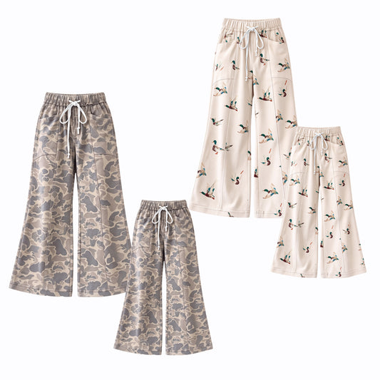 (Preorder new) No moq yoga fabric Adult To Match Kids Yoga Camouflage Drawstring Bell Bottom Pant