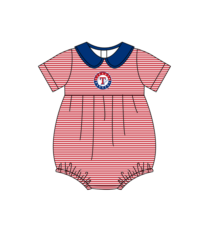 Custom moq 5 mix size milk silk summer teams Baby Boys And Girls Red Short-Sleeved Shirt And Shorts Set Matching Striped Rompers Outfit Set