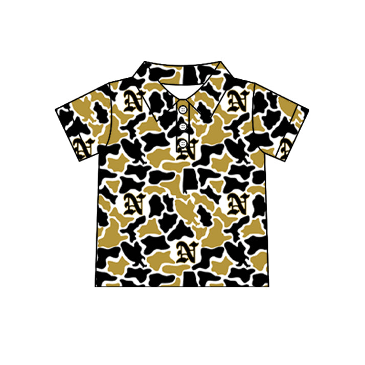 Custom moq 5 mix size summer teams Baby Boys Summer Camo Print Button Short Sleeve Polo Top