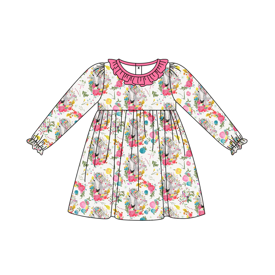 6.25 custom each style moq 5eta 4-6week Sibling Sister horse pink baby girls sets and dress and rompers match family design