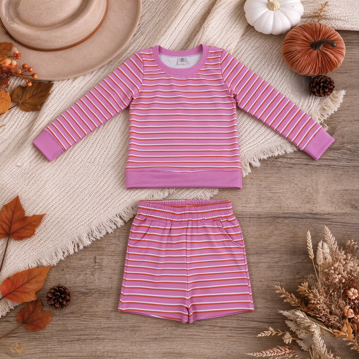 NEW RTS NO MOQ yoga fabric GLS0126 Yoga Baby Girls Pink Stripe Shirt Top Short Yoga Active Clothes Set