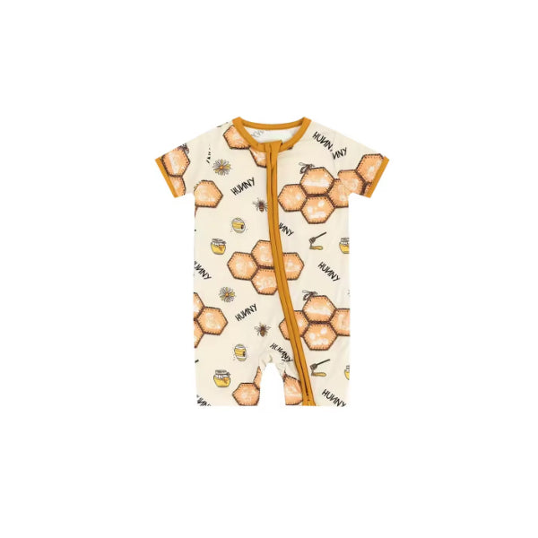 5.16custom each style moq 5eta 4-5week Sibling Sister honey bee hive print gold boys outfits and baby romper match family design