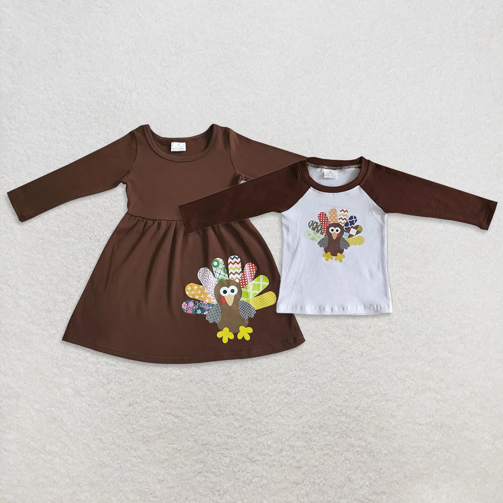 RTS NO MOQ Sibling baby girl boy clothes turkey long sleeve dresses and top