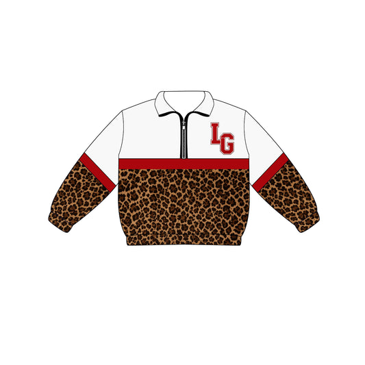Custom moq 5 mix size milk silk summer teams Adult And Kids Long Sleeve Leopard White Tee Shirts Zip Pullovers Tops