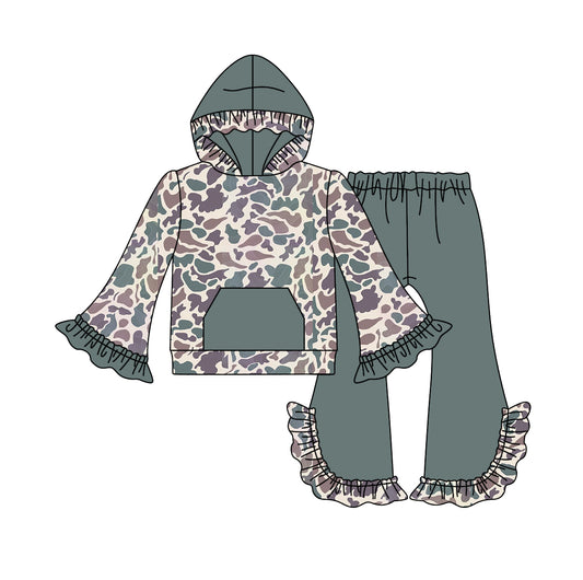 5.29 custom each style moq 5 eta 4-5week camouflage hooded long sleeve lace pants outfits