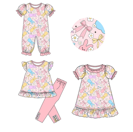 25.9.16 custom each style moq 5eta 6-8week Sibling Sisters bunny bow floral baby girl short sleeve shorts sets and dress and rompers match family design