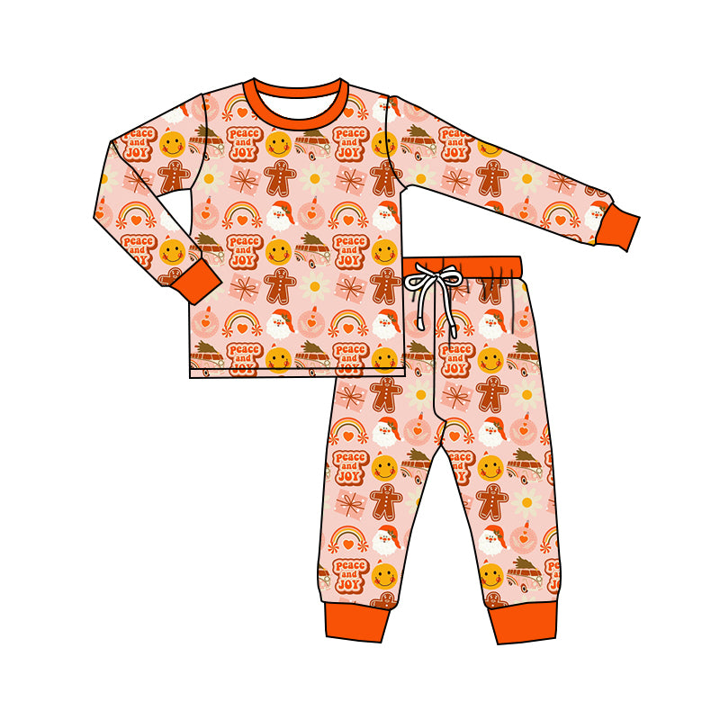7.9 custom each style moq 5eta 4-6week Sibling Sister Christmas smiley orange baby boys sets and rompers match family design