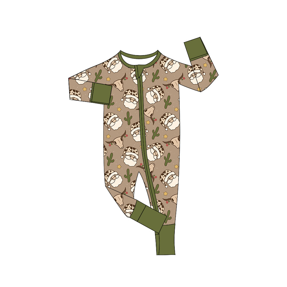 5.22custom each style moq 5eta 4-5week Sibling Sister Western Christmas style leopard print hat Santa Claus print green boys outfits and baby romper match family design