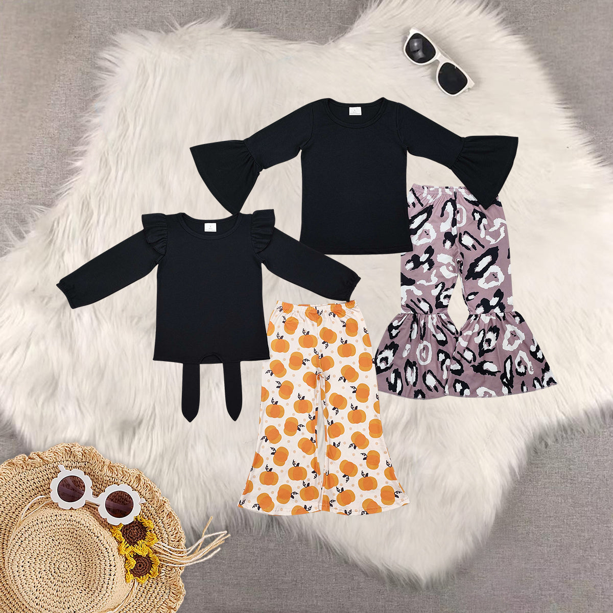 RTS NO MOQ Sibling Baby Girls halloween Long Sleeve Pants Set