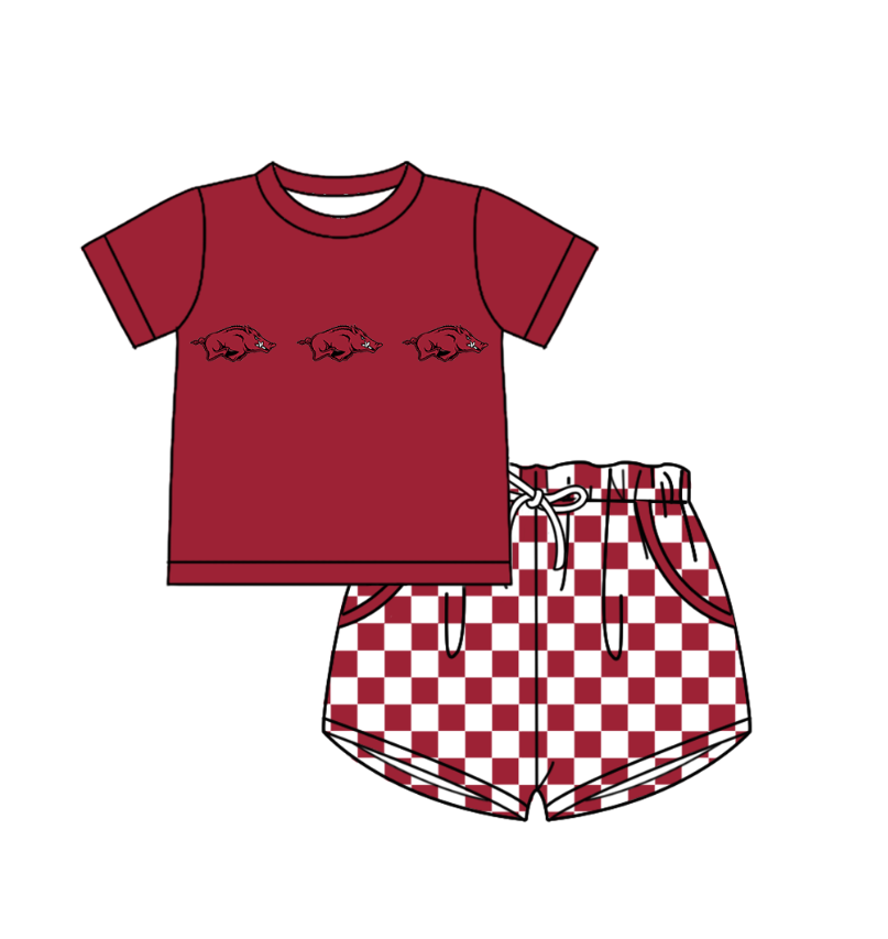Custom moq 5 mix size milk silk summer teams Boy's Short-Sleeved Shirt And Plaid Shorts Set Girl's Two Short-Sleeved Outfits with Matching Swimsuits Adult Shorts