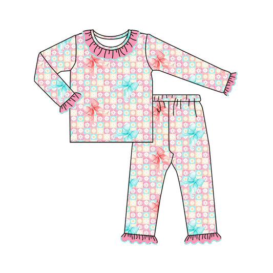 7.27 custom each style moq 5eta 4-6week Sibling Sister floral bow pink baby girls sets and dress and rompers match family design