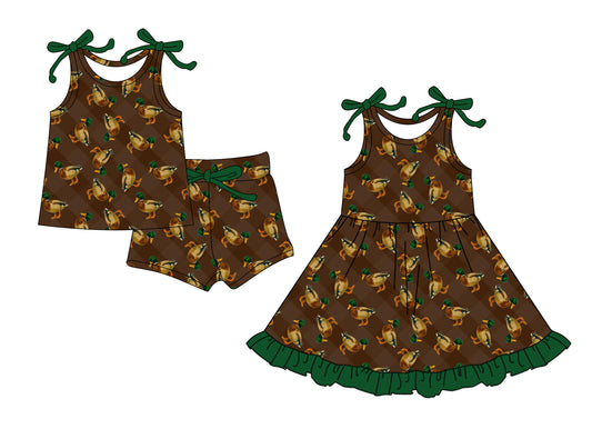 Custom moq 5 mix size Sibling Baby Girls Duck Print Camisole Top And Shorts Set Dress Cute Outfit for Little Ones