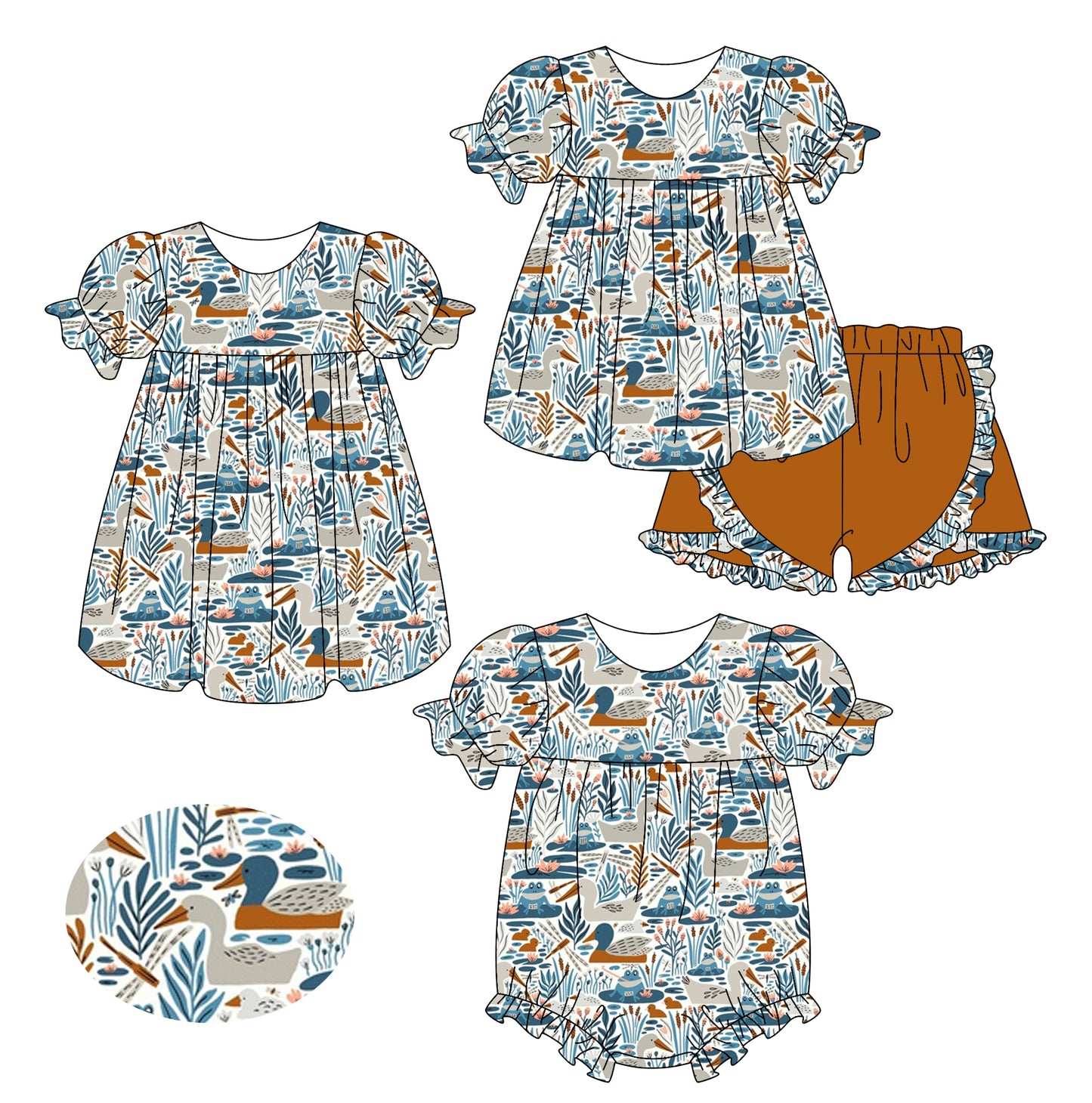 2.17 custom each style moq 5eta 4-6week Sibling Sisters baby girl short sleeve shorts sets and dress and rompers match family design