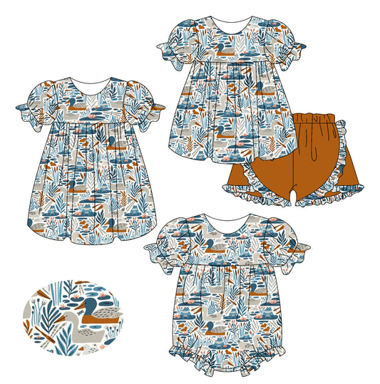 2.17 custom each style moq 5eta 4-6week Sibling Sisters baby girl short sleeve shorts sets and dress and rompers match family design