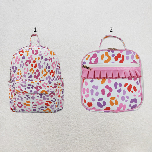RTS NO MOQ Sibling Bags Baby Kids Pink Leopard Ruffle Printed School Bag Lunch Box