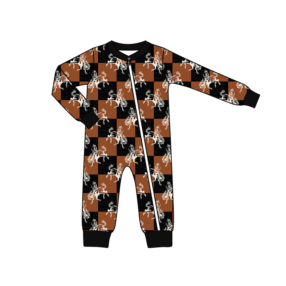 5.21custom each style moq 5eta 4-5week Sibling Sister Western denim print brown black plaid black boys outfits and baby romper match family design