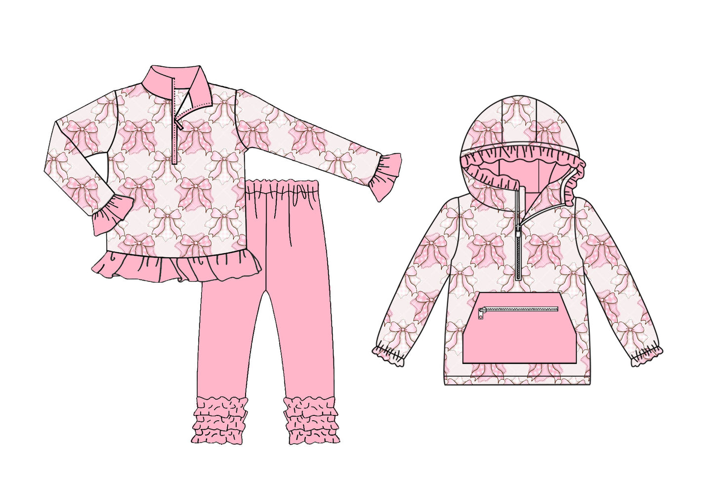 25.8.30 custom each style moq 5eta 4-6week Sibling Sisters Christmas bow pink baby girl long sleeve pants sets and top match family design