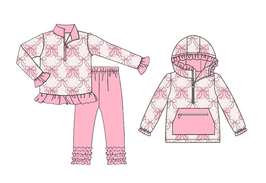 25.8.30 custom each style moq 5eta 4-6week Sibling Sisters Christmas bow pink baby girl long sleeve pants sets and top match family design
