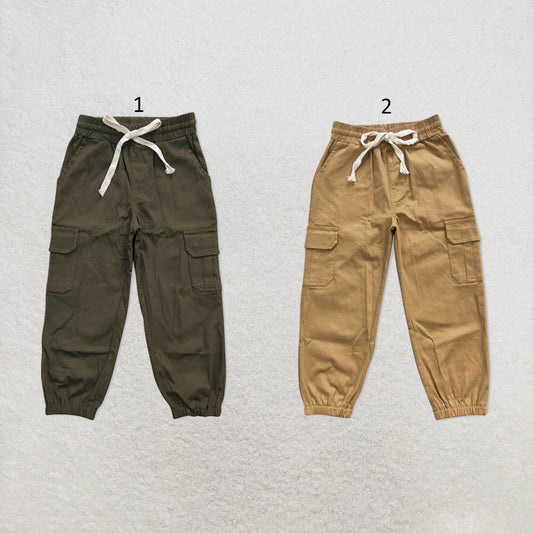 RTS NO MOQ Sibling cotton Baby Boys Solid Color Cargo Pants With Side Pockets Daily Casual Bottoms