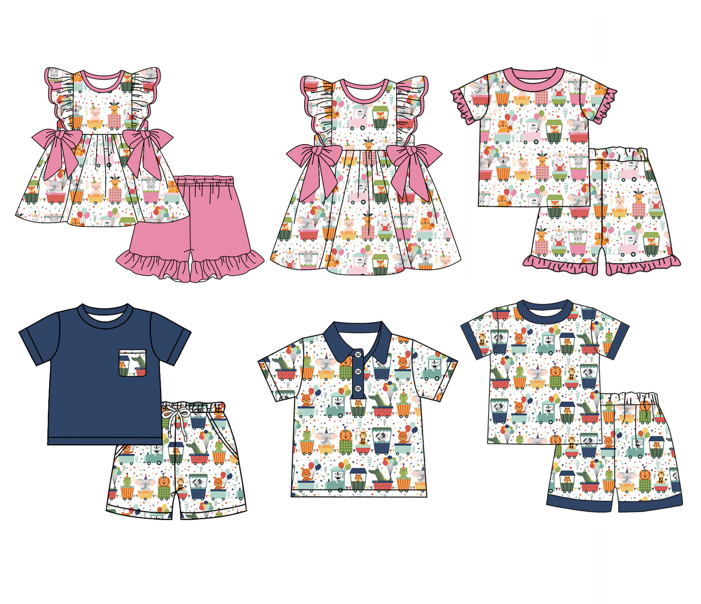 12.11 custom each style moq 5eta 4-6week Sibling Sister baby girl short sleeve shorts girls sets 1 and sets 2 and boy sets 1 and sets 2 dress and top match design