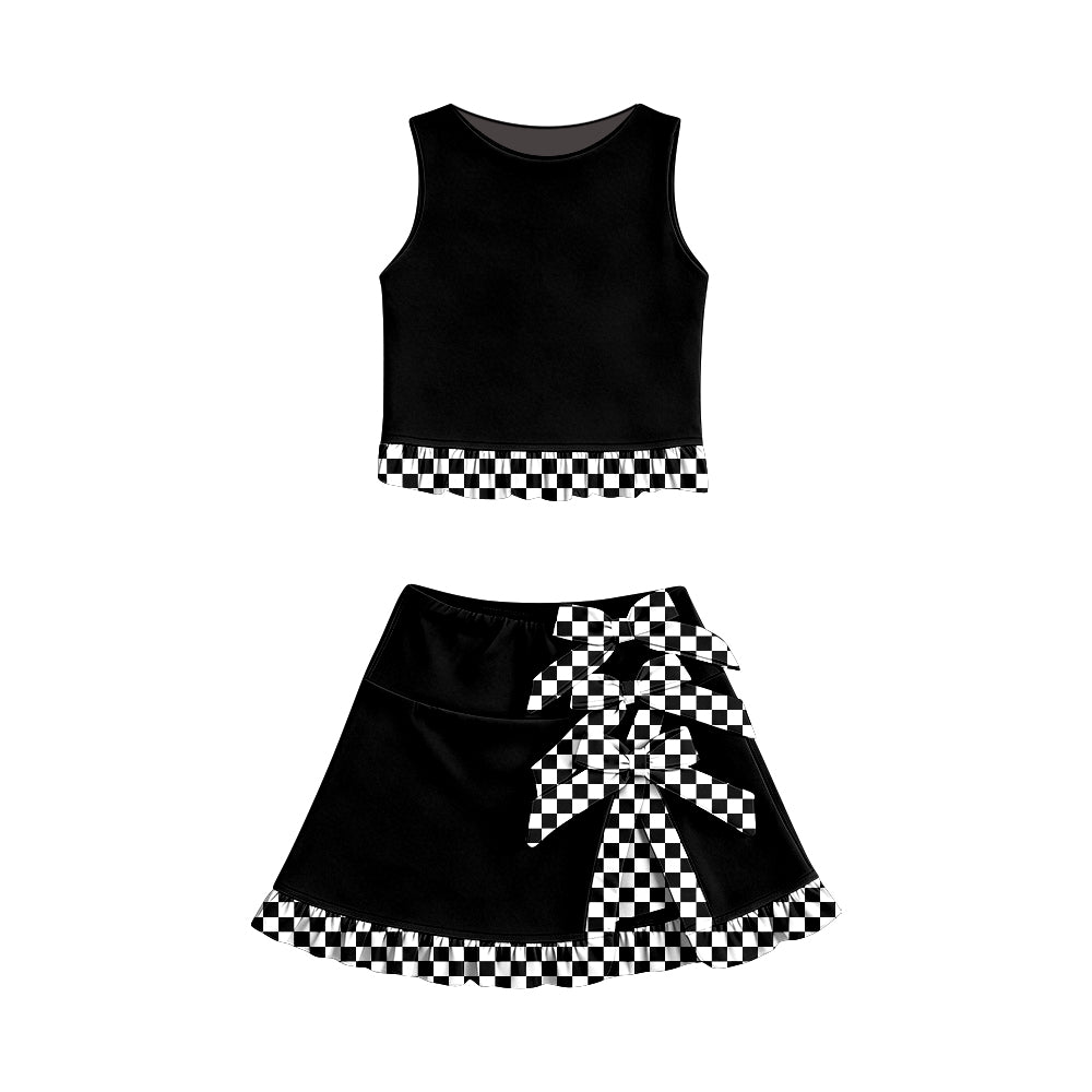 custom moq 5 mix size Baby Girls Black Bow Sleeveless Top Shorts Sets Vest Top Bows Skirt Shorts Sets Dress Yoga Active Scallop Sets