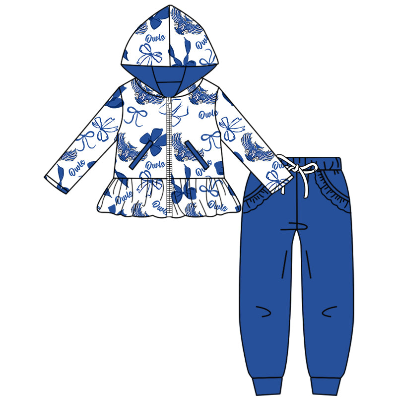 Custom moq 5 mix size milk silk summer teams baby girls clothes bow blue hooded long sleeve pants sets and shorts sets and dress and top and pant-25.8.11