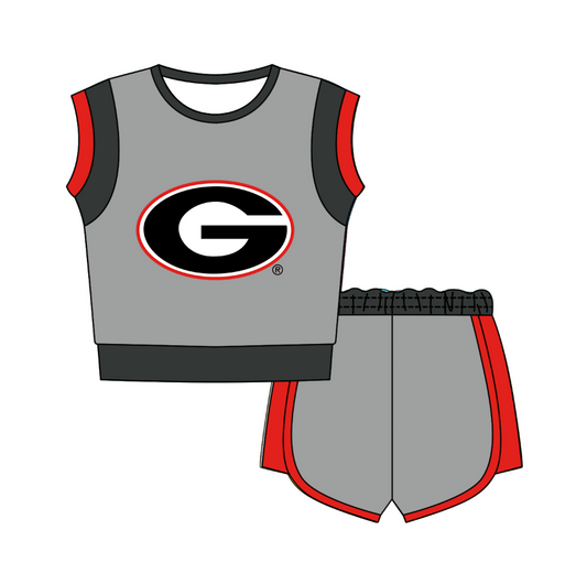 Custom moq 5 mix size milk silk summer teams Gray Sleeveless O-Neck Top And Shorts Set Cute And Comfortable Kids' Outfit