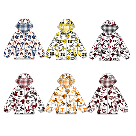 custom moq 5 mix size XFC070902 Baby Girls Bow  Pocket Zip Team Hoodie Long Sleeve Top