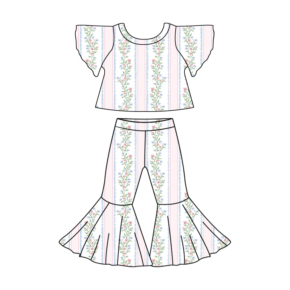 10.28 custom each style moq 5eta 4-6week baby girls clothes floral short sleeve pants sets