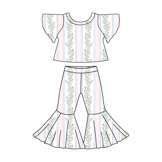 10.28 custom each style moq 5eta 4-6week baby girls clothes floral short sleeve pants sets