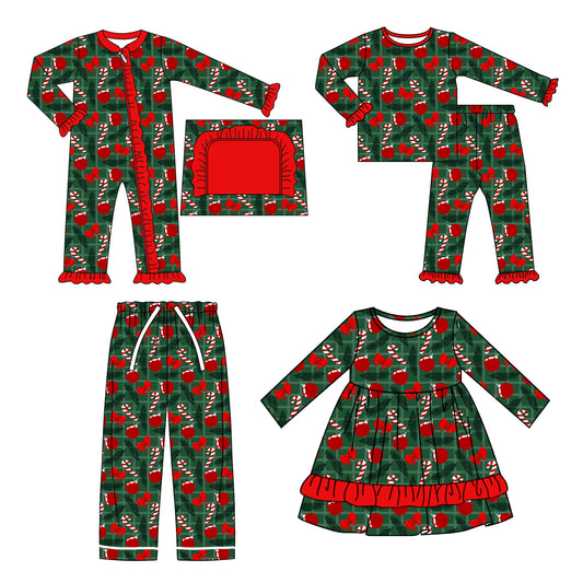 25.5.8 custom each style moq 5eta 4-6week Sibling Sisters Christmas bow baby girl long sleeve pants sets and romper and dress and adult pants match family design