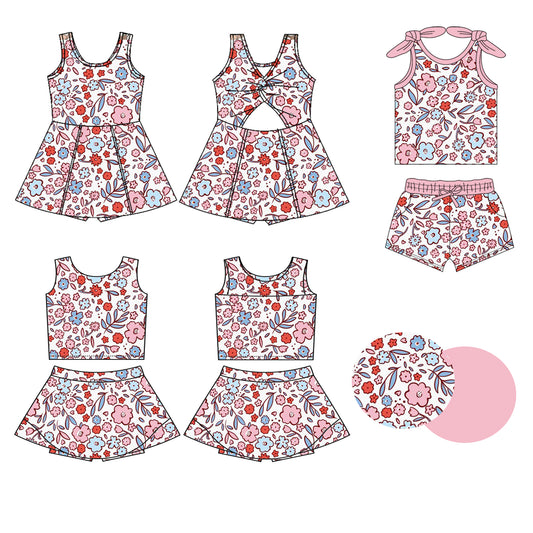 25.12.26 custom each style moq 5 eta 6-8week Sibling Sisters floral baby girl clothes short sleeve shorts sets and skirts set 2 and dress match family design