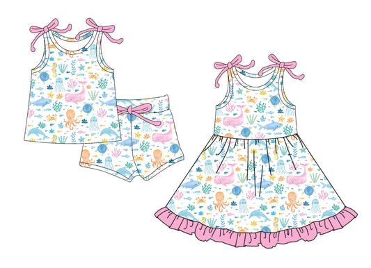 26.1.10 custom each style moq 5 eta 6-8week Sibling Sister baby short sleeve shorts sets and dress match design