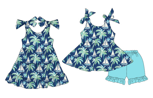 4.19 custom each style moq 5eta 4-6week Sibling Sister baby girl short sleeve shorts sets and dresses match design