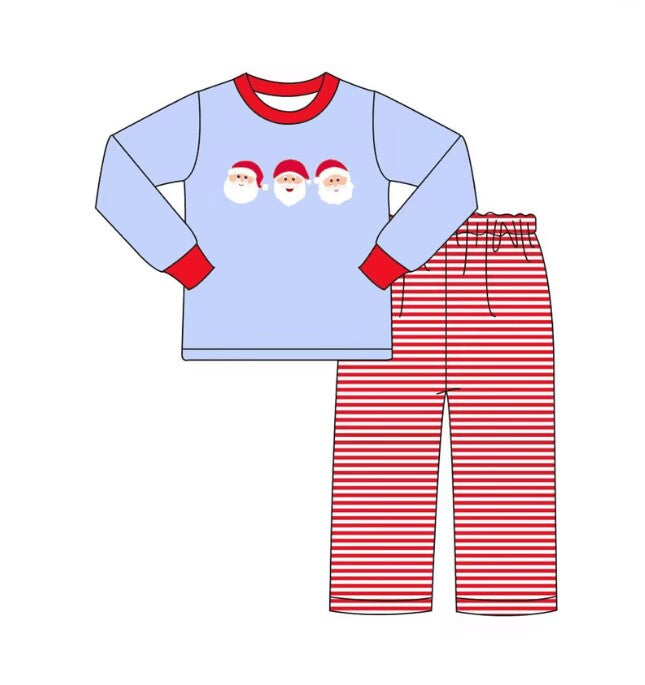 5.18custom each style moq 5eta 4-5week Sibling Sister Christmas style Santa Claus print blue girls and boys outfits and baby romper match family design